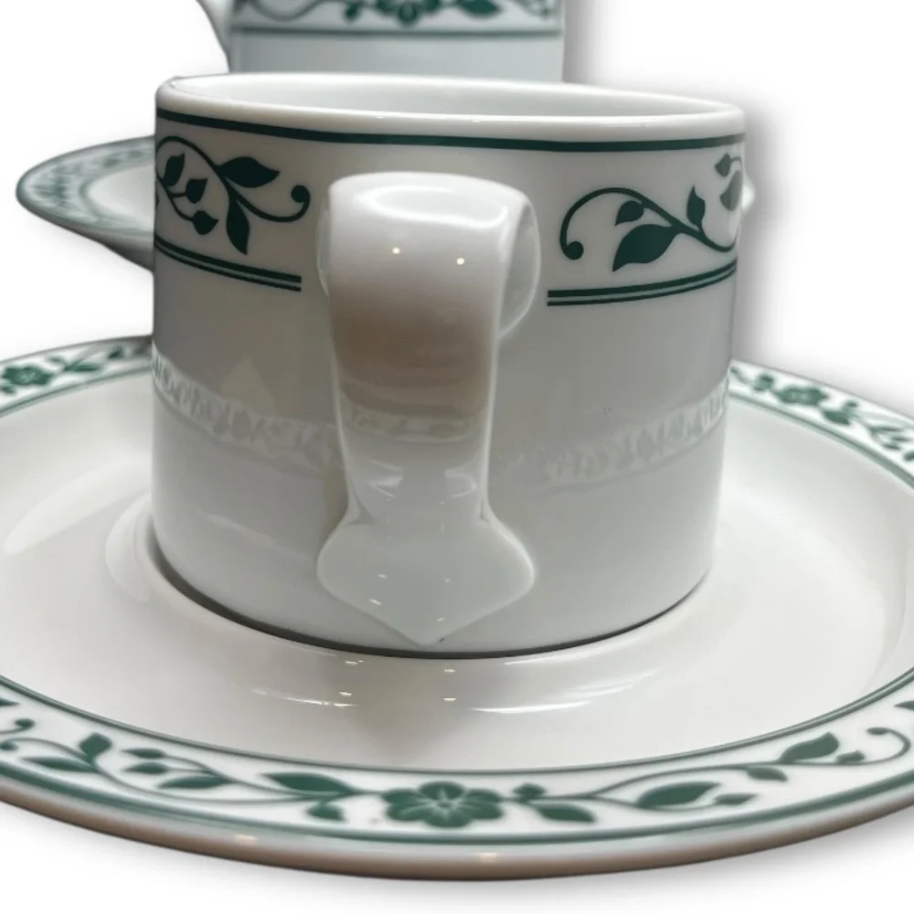 VTG Dansk Springhavn Green/White Flat Cup & Saucer Set of 2